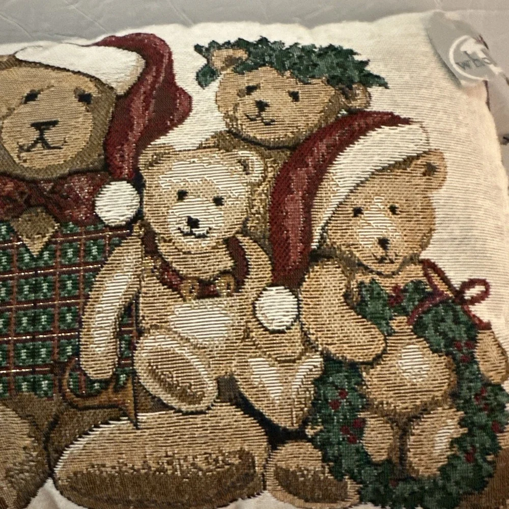 The Fraser Collection Vintage Santa Teddy Bears Tapestry Pillow 13x17‎
